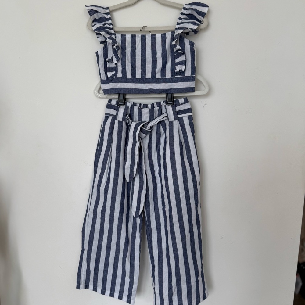 SHEIN Navy and White Striped Kids Girl Pants
